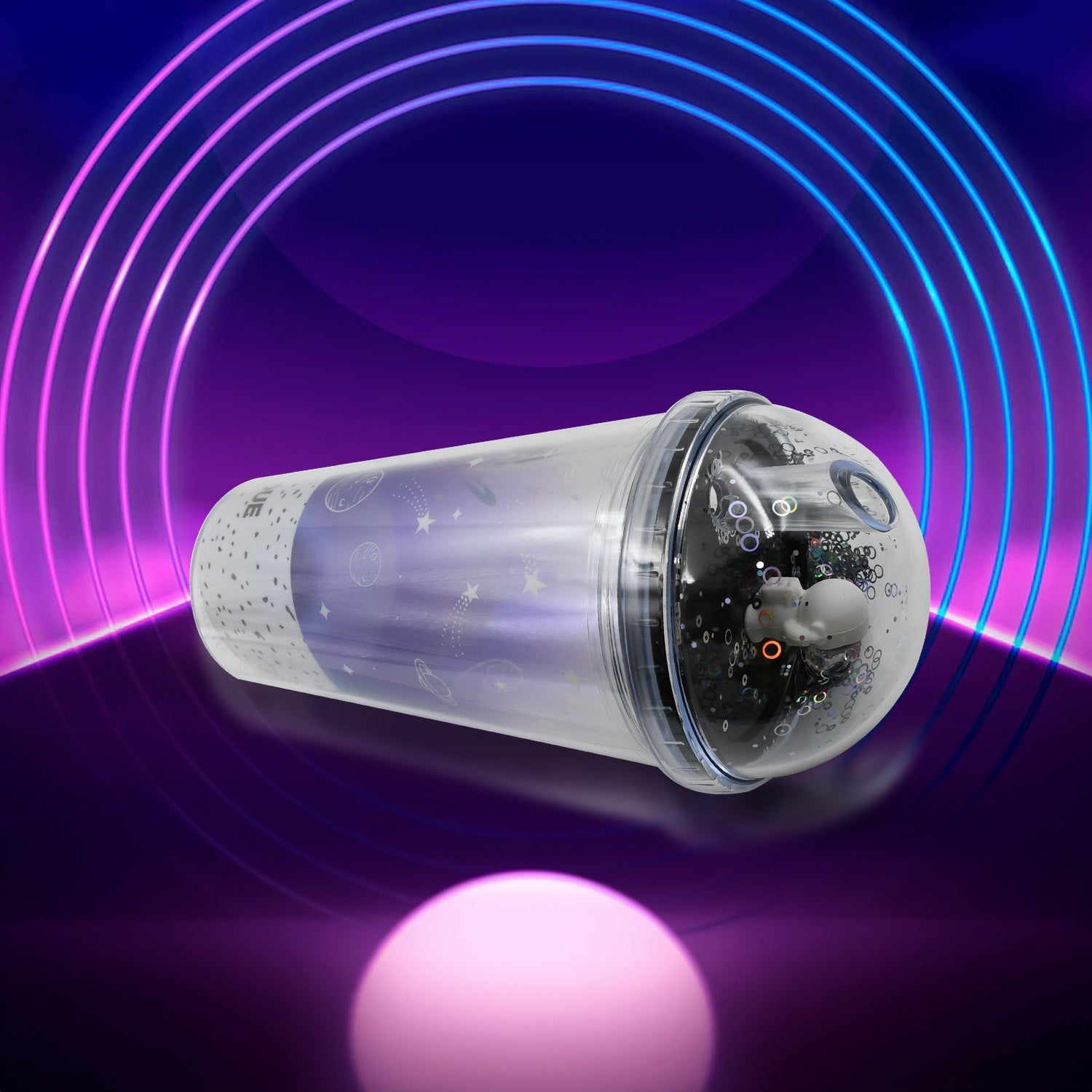 Space-themed tumbler with LED light and straw, 13oz Space-themed tumbler with LED light and straw, 13oz